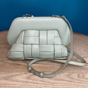 Themoire Tia Weaved Clutch Vegan Leather Puffy Crossbody Shoulder Light Green
